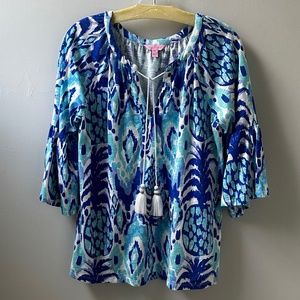 Lilly Pulitzer Tassel Flounce 3/4 Sleeve Top Size Medium